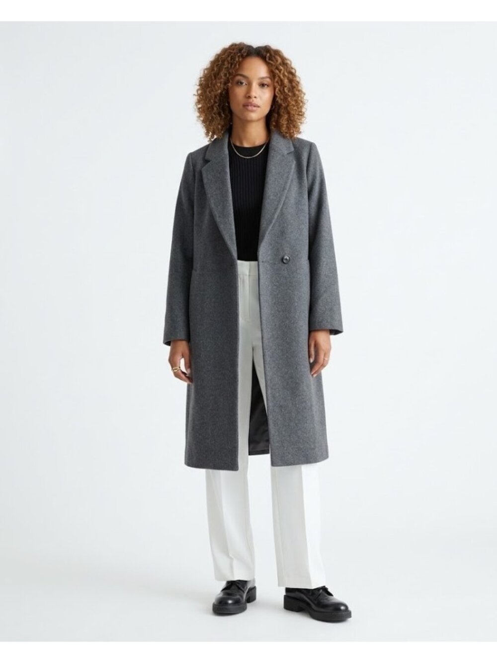 NWT Quince Italian Wool Classic Single-Breasted Coat in Heather Charcoal M